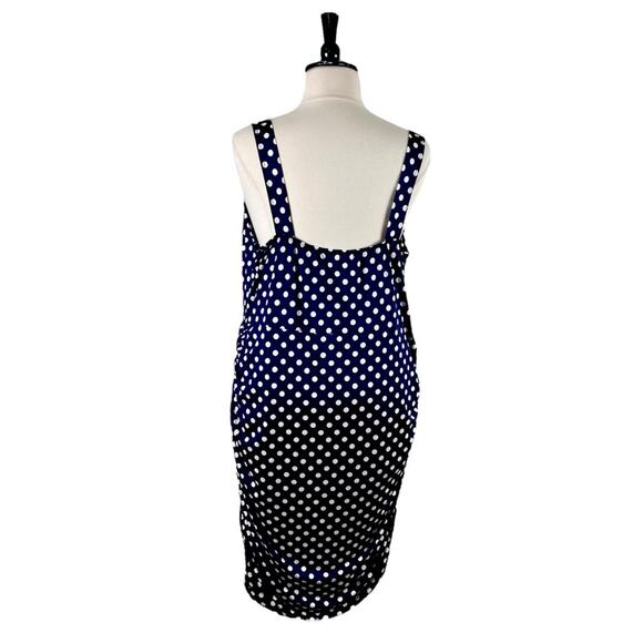 Star Vixen Dress Drape Neck Ruched Bodycon Blue White Polka Dot Women’s Plus 2X - Picture 2 of 12